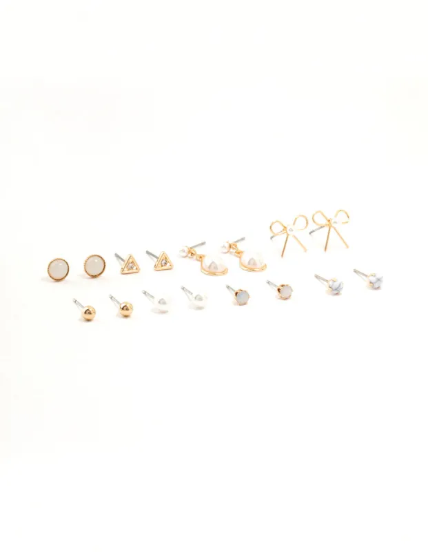 Gold Marbled Pearl & Bow Earrings 8-Pack sold by lovisa