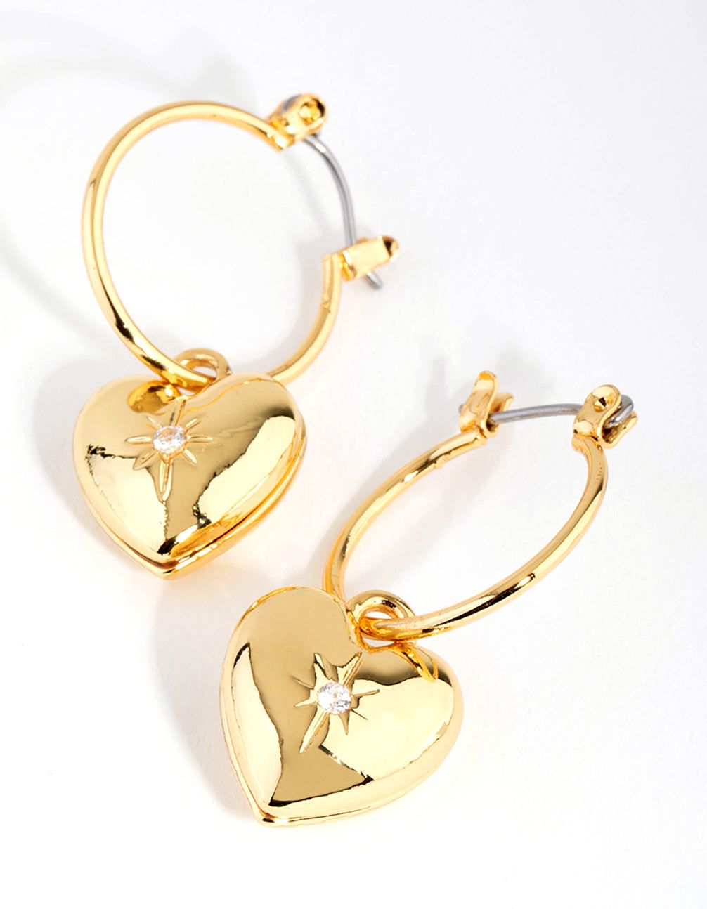18ct Gold Plated Cubic Zirconia Heart Hoop Earrings sold by lovisa