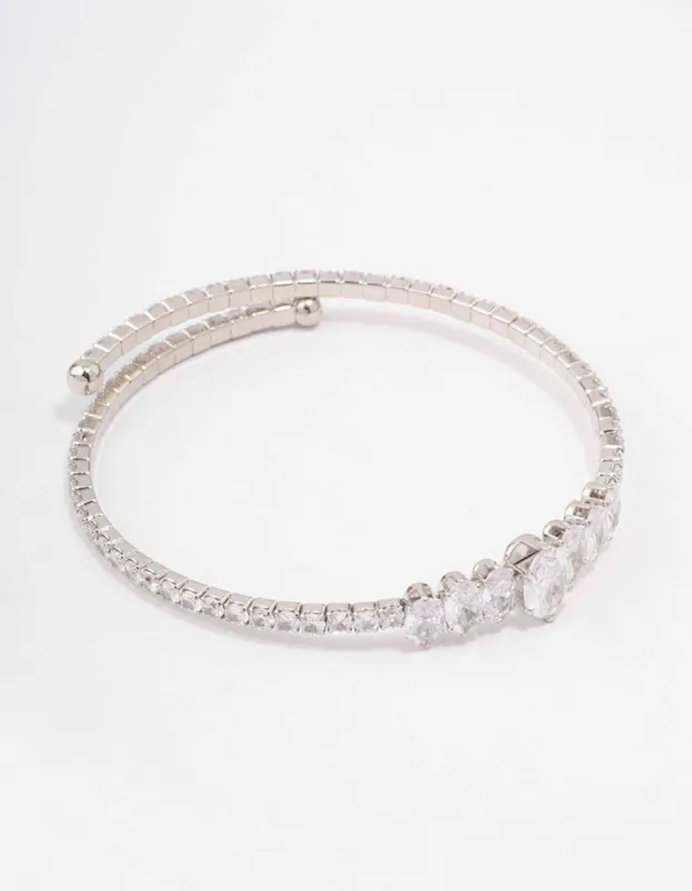 Rhodium Cubic Zirconia Graduating Oval Stone Wrist Cuff sold by lovisa
