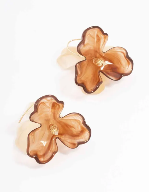 Gold & Amber Floral Petal Drop Earrings sold by lovisa