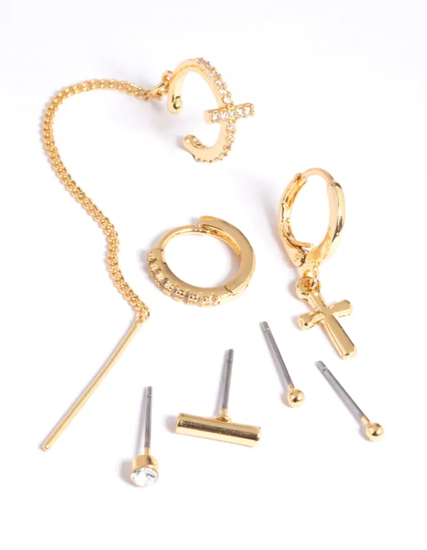 Gold Plated Chain Cross Earring Stack 8-Pack sold by lovisa