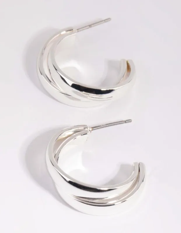 Silver Smooth Double Hoop Earrings sold by lovisa