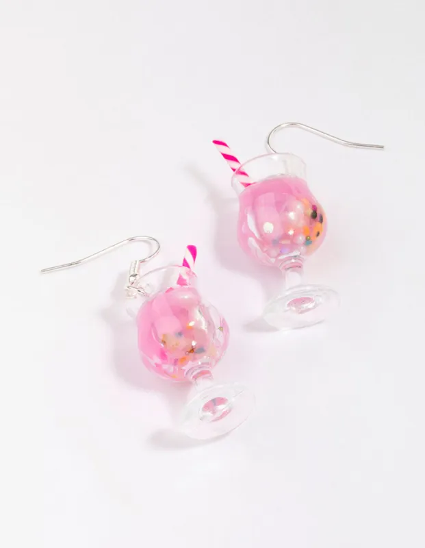 Silver Pink Cocktail Straw Drop Earrings sold by lovisa