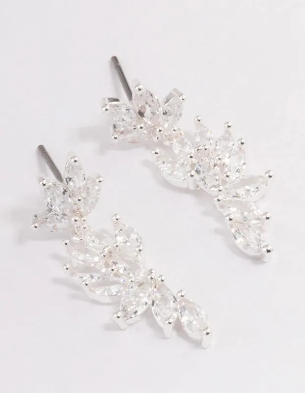 Silver Plated Cubic Zirconia Marquise Cluster Drop Earrings sold by lovisa