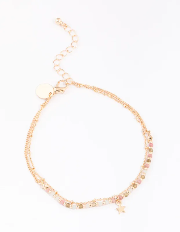 Gold Mixed Semi-Precious Layered Anklet sold by lovisa