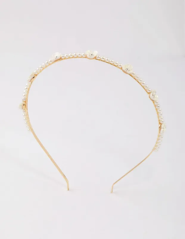 Gold Flower Pearl & Diamante Headband sold by lovisa