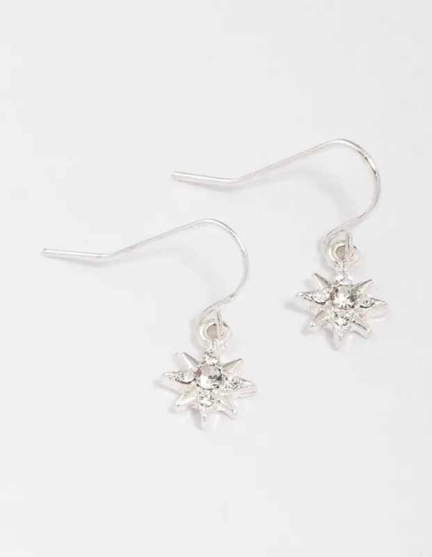 Silver Diamante Eight-Point Star Drop Earrings sold by lovisa