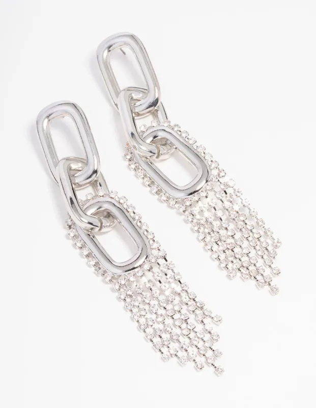 Silver Chain Diamante Cup Chain Drop Earrings sold by lovisa