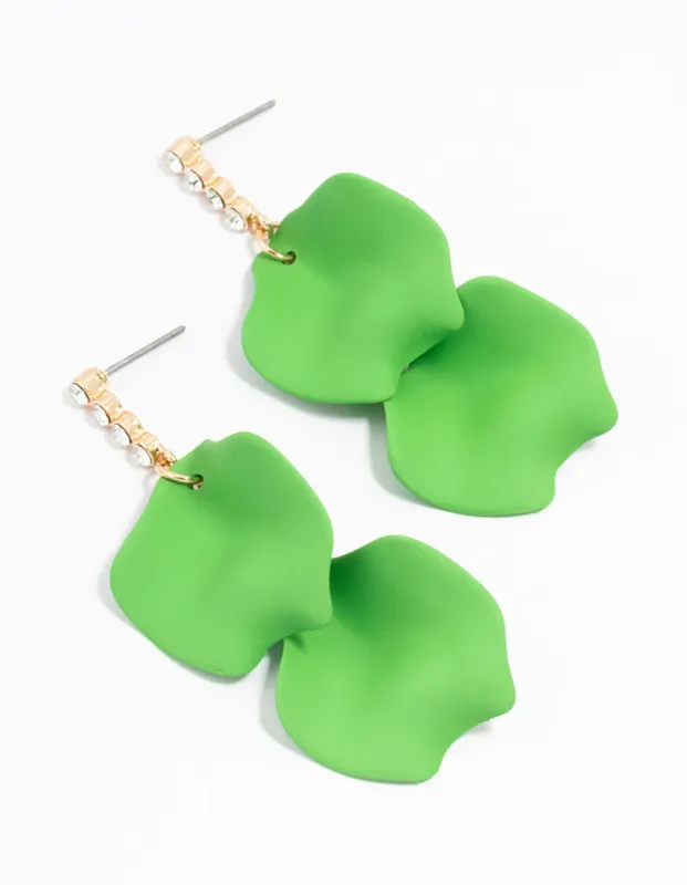 Green Gold Cup Chain Double Petal Drop Earrings sold by lovisa
