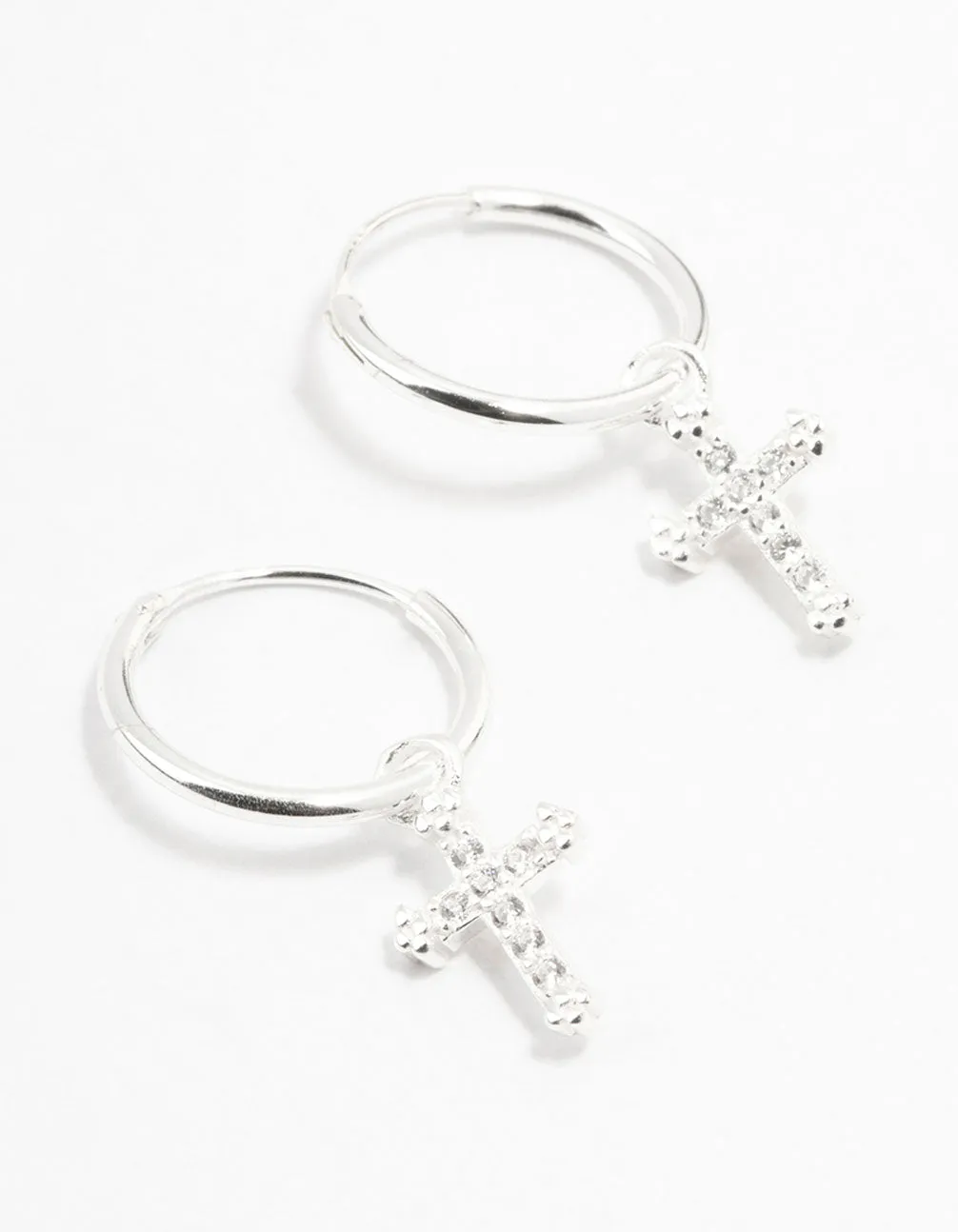 Sterling Silver Cubic Zirconia Cross Hoop Earrings sold by lovisa