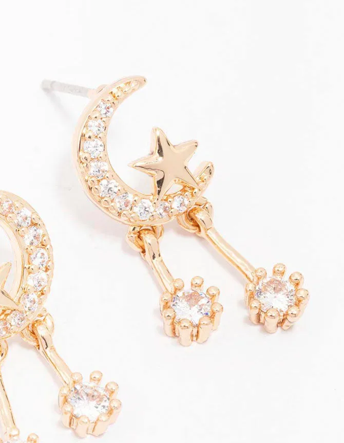 Gold Cubic Zirconia Moon & Star Drop Earrings sold by lovisa product image thumbnail 3
