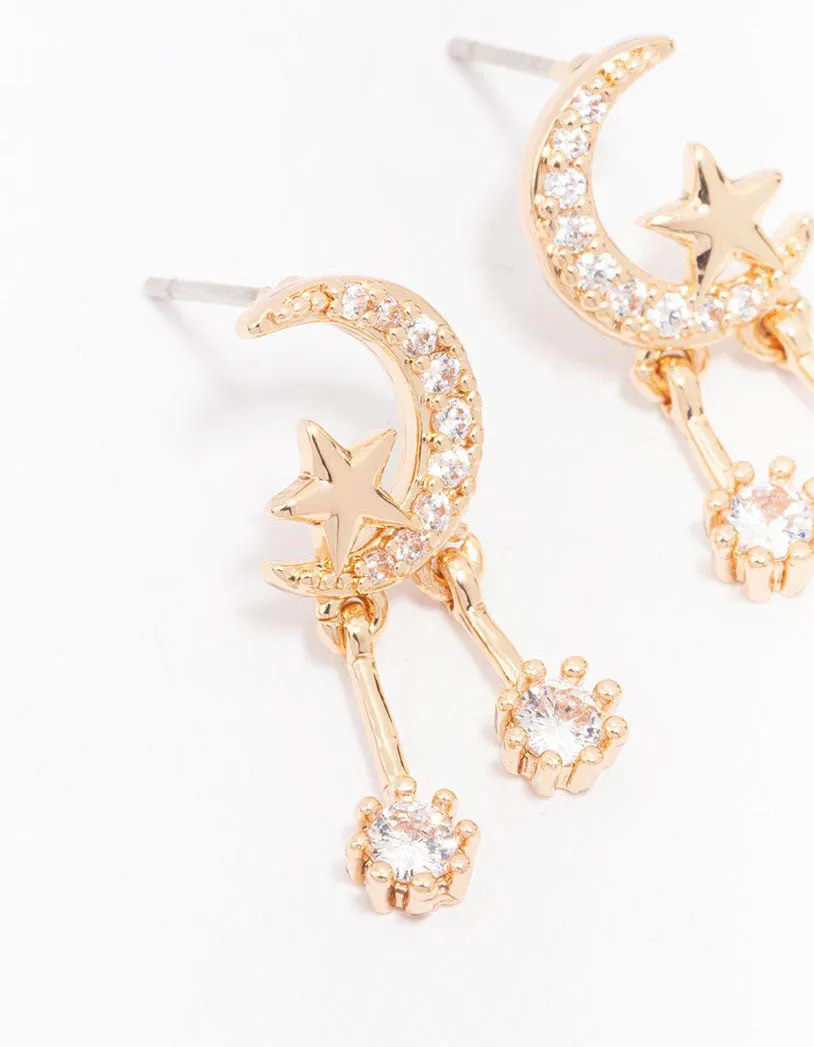 Gold Cubic Zirconia Moon & Star Drop Earrings sold by lovisa product image thumbnail 2