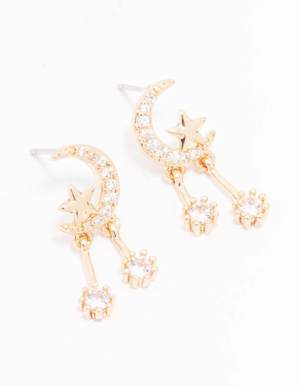 Gold Cubic Zirconia Moon & Star Drop Earrings sold by lovisa