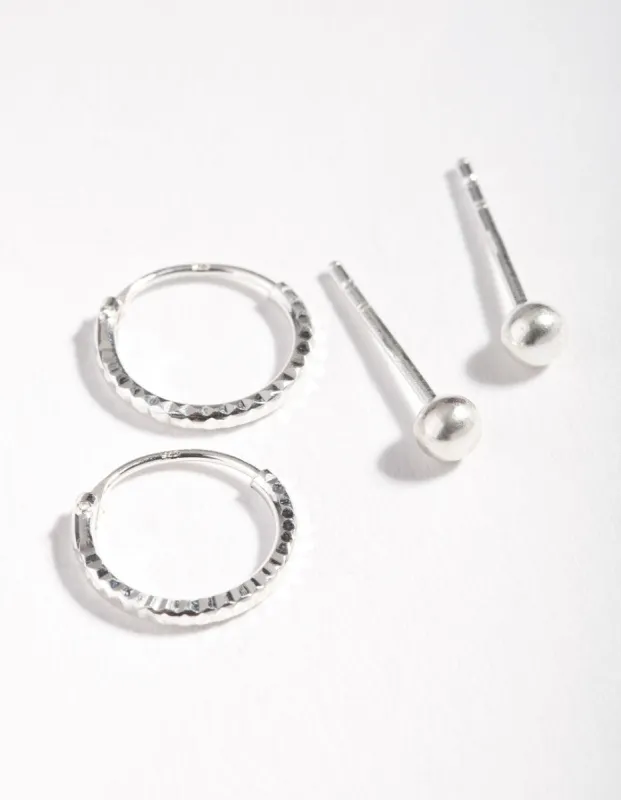 Sterling Silver Mini Textured Hoop Stud Earring Pack sold by lovisa