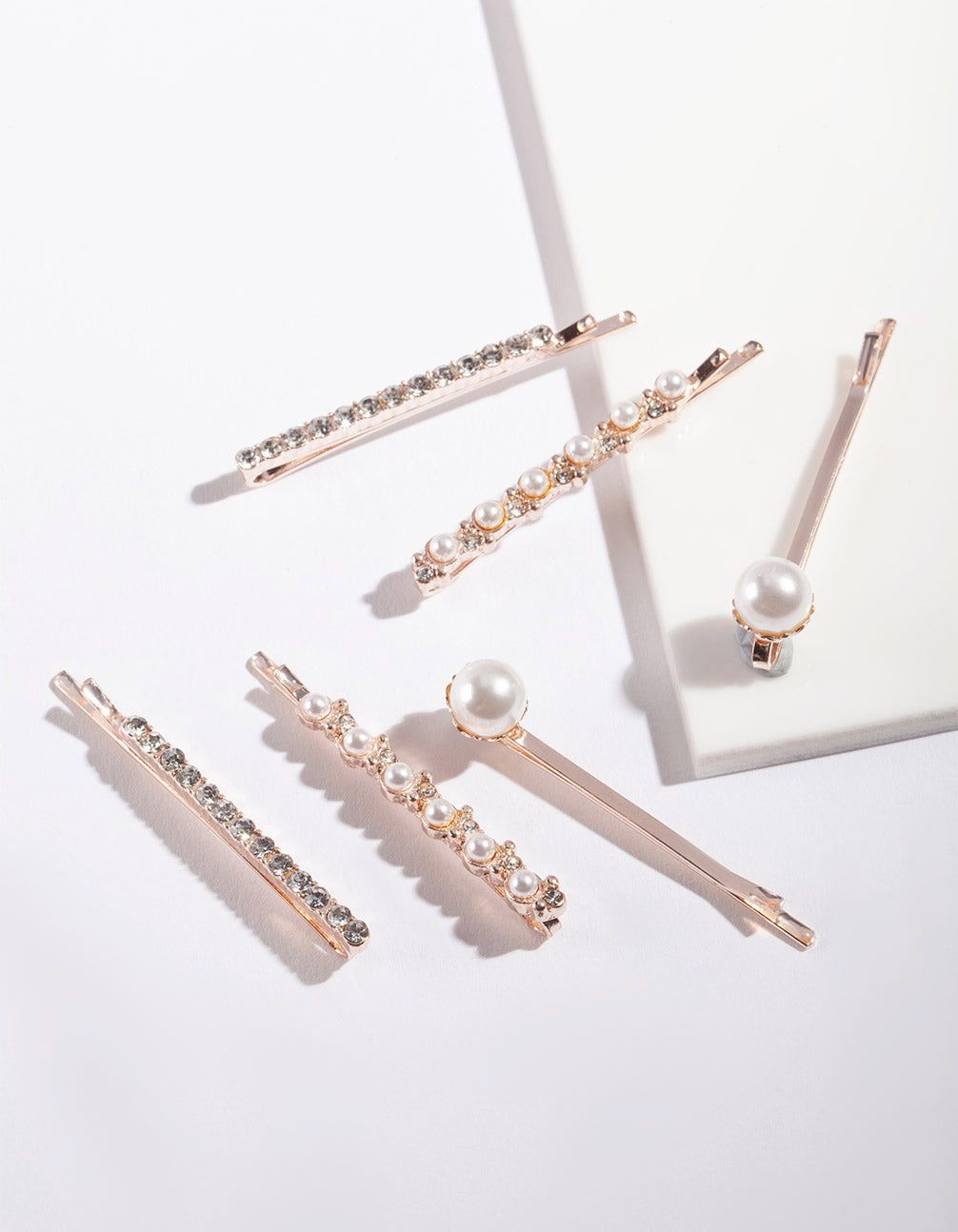 Rose Gold Pearl & Crystal Hair Pin 6-Pack sold by lovisa