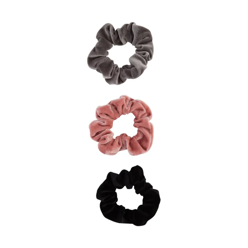 Grey Pink Black Velvet Scrunchie Pack sold by lovisa