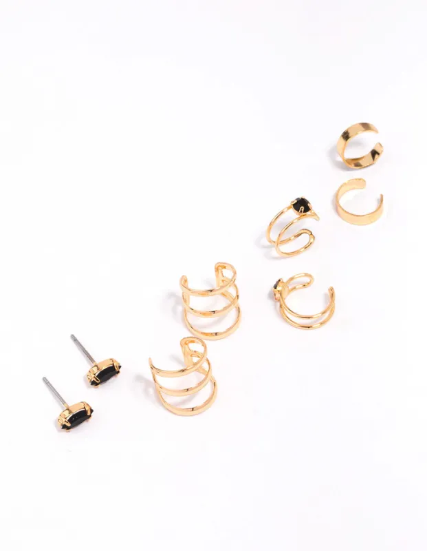 Gold & Black Marquise Stone Earring 4-Pack sold by lovisa