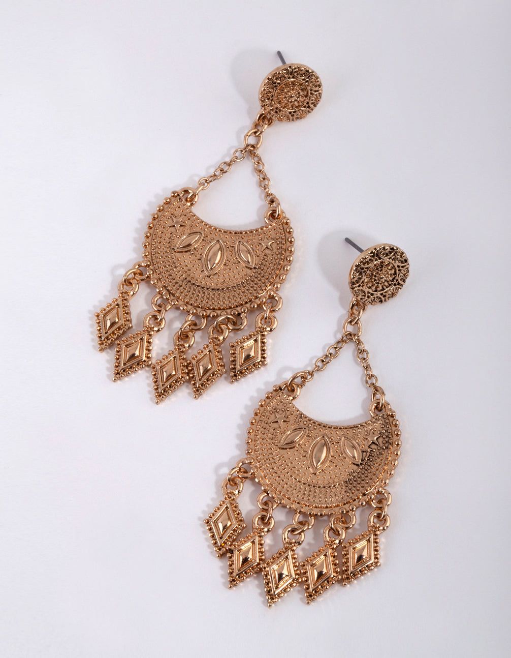 Antique Gold Metal Triangle Tassel Earrings sold by lovisa