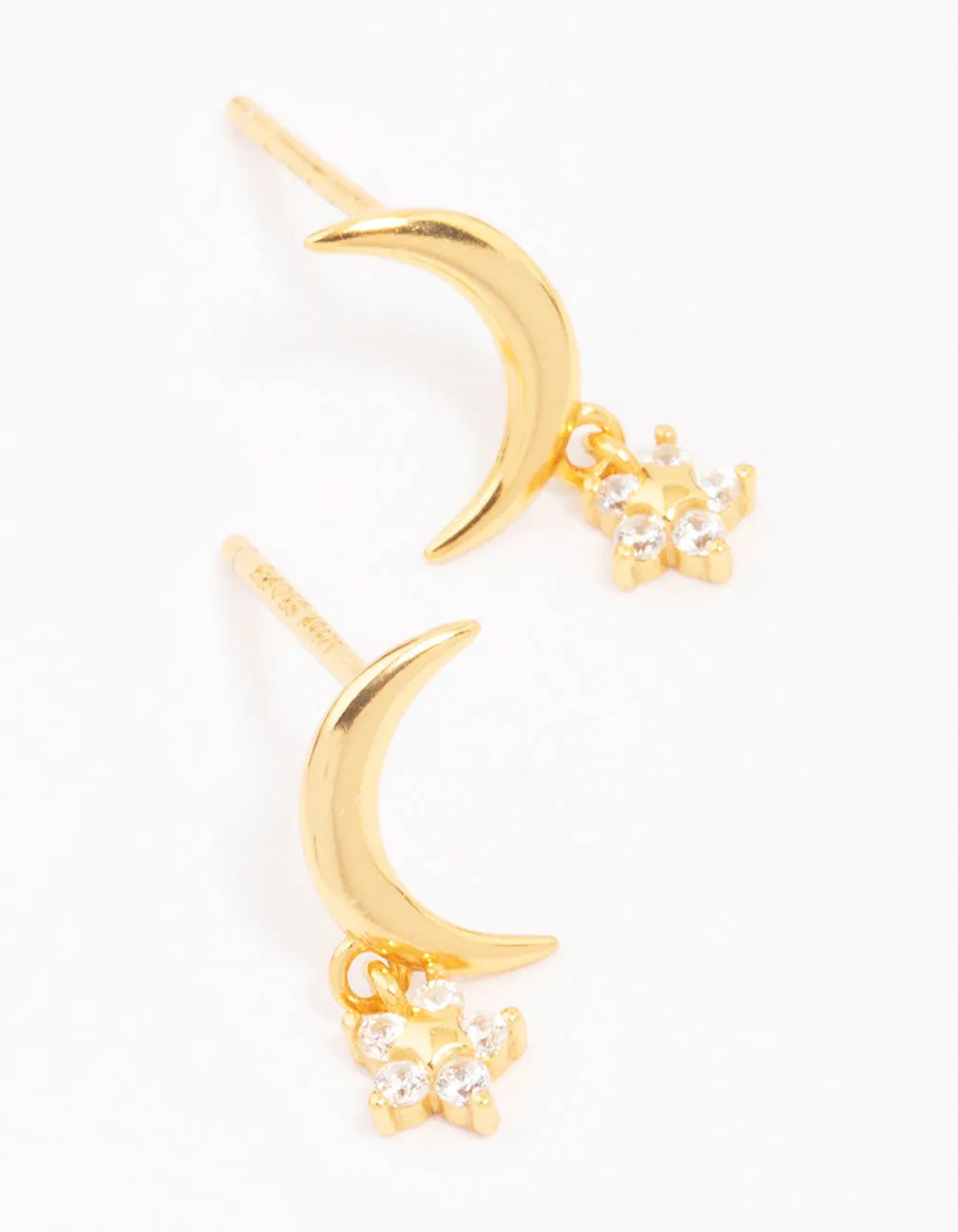 Gold Plated Sterling Silver Moon & Star Stud Earrings sold by lovisa