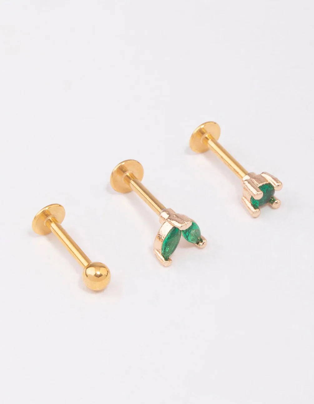 Gold Plated Surgical Steel Emerald Marquise Leaf Flat Back 3-Pack sold by lovisa