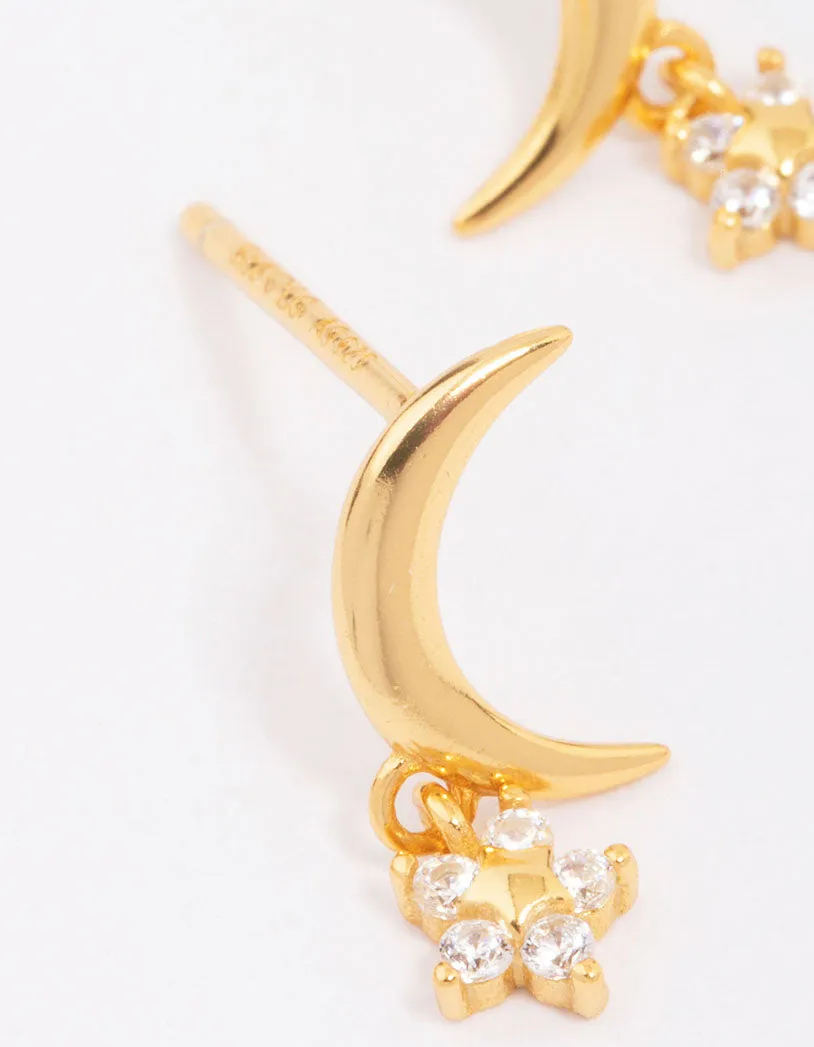 Gold Plated Sterling Silver Moon & Star Stud Earrings sold by lovisa product image thumbnail 2