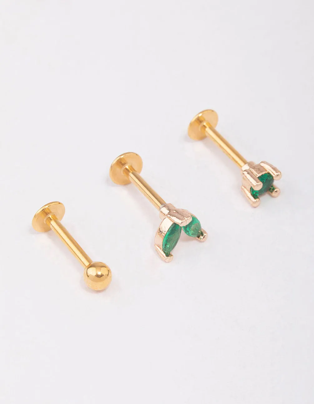 Gold Plated Surgical Steel Emerald Marquise Leaf Flat Back 3-Pack sold by lovisa product image thumbnail 2