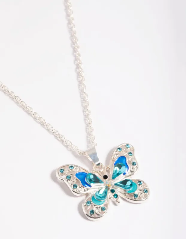 Silver Statement Diamante Butterfly Necklace sold by lovisa