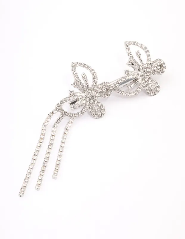 Rhodium Double Diamante Butterfly Hair Clip sold by lovisa
