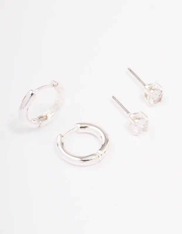 Silver Diamante Stud & Hoop Earring Pack sold by lovisa