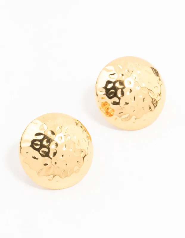 Waterproof Gold Plated Stainless Steel Textured Round Stud Earrings sold by lovisa