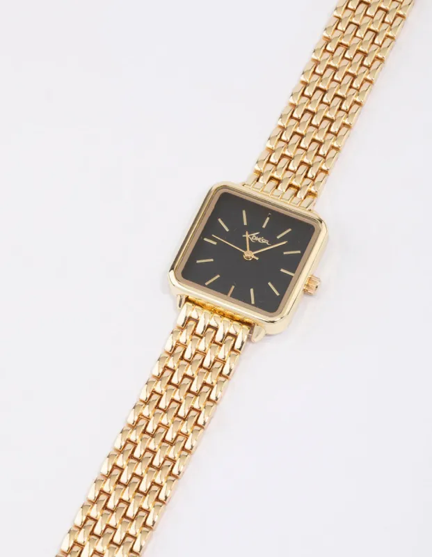 Gold & Black Medium Square Watch sold by lovisa
