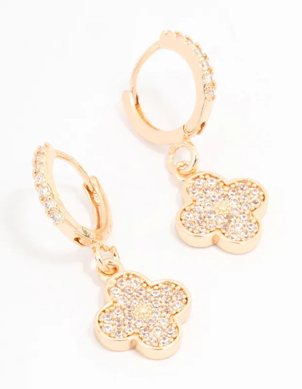 Gold Cubic Zirconia Clover Huggie Earrings sold by lovisa