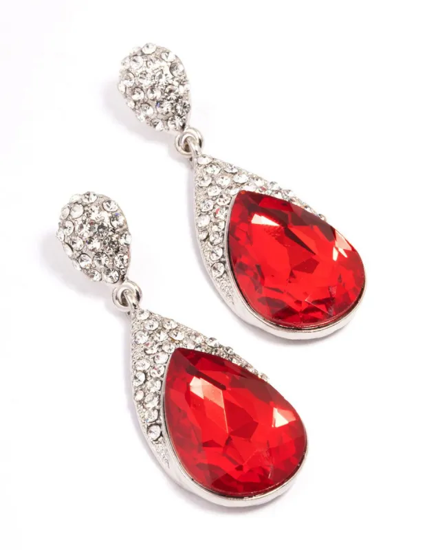 Red Stone Diamante Drop Earrings sold by lovisa