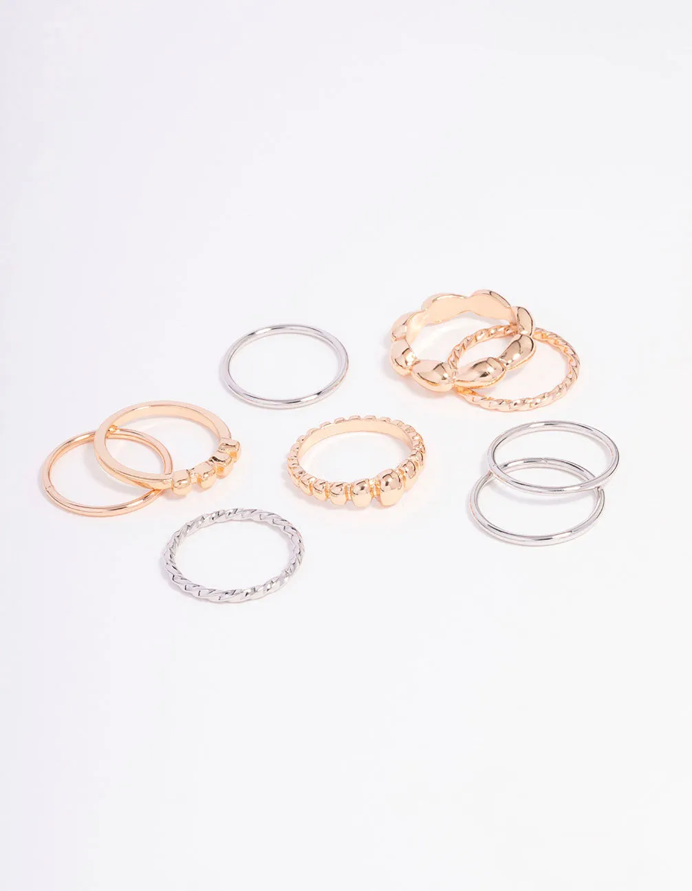 Gold & Silver Textured Dainty Ring 9-Pack sold by lovisa