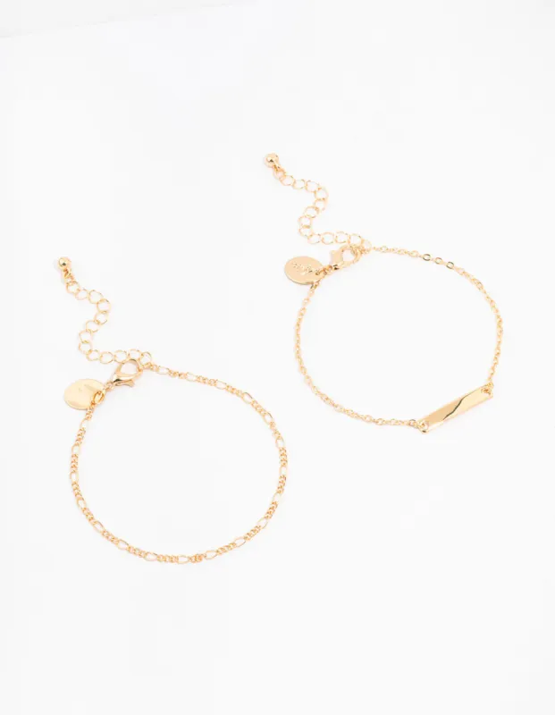 Gold Figaro & Bar Bracelets 2-Pack sold by lovisa