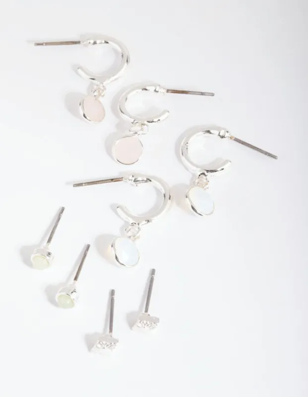Silver Mixed Stone Stack Pack Earrings sold by lovisa