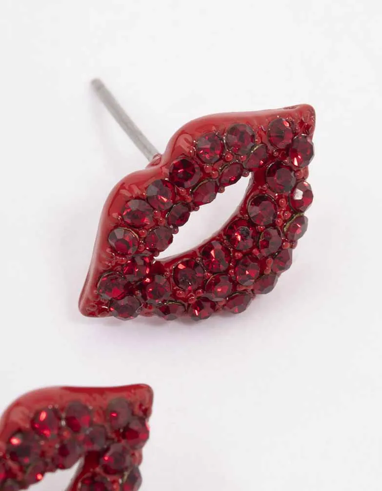 Red Bling Diamante Lip Stud Earrings sold by lovisa product image thumbnail 3