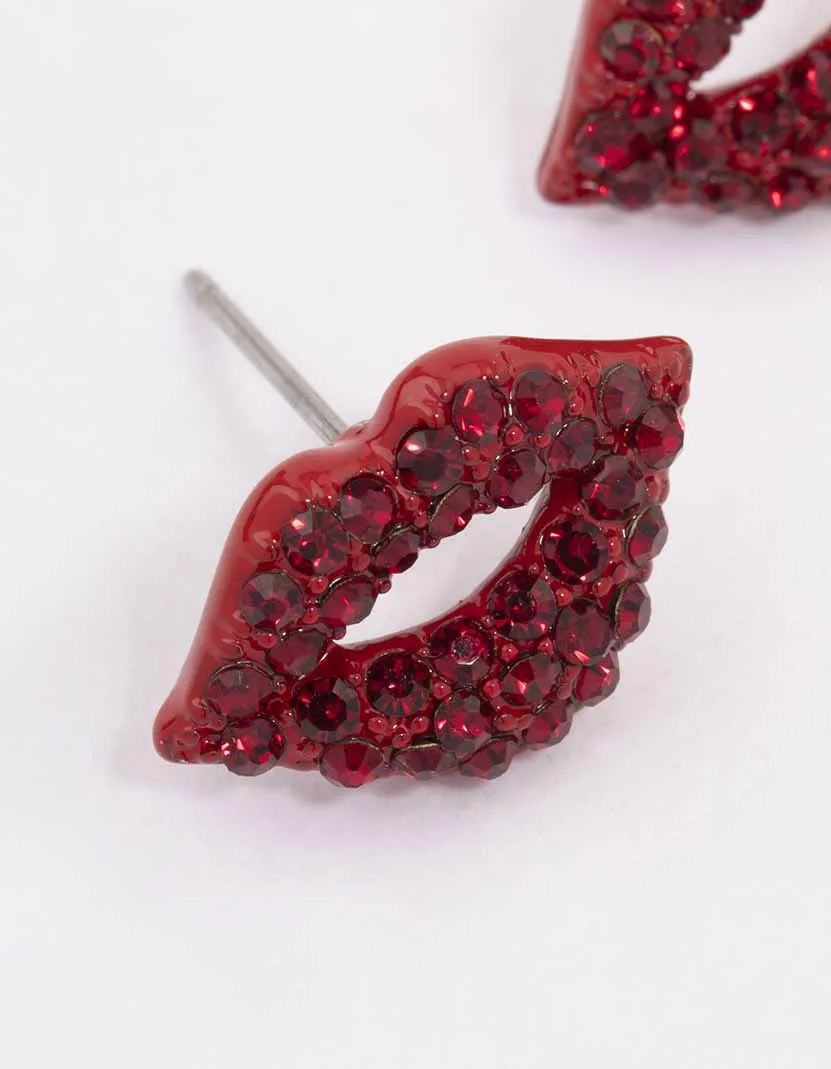 Red Bling Diamante Lip Stud Earrings sold by lovisa product image thumbnail 2