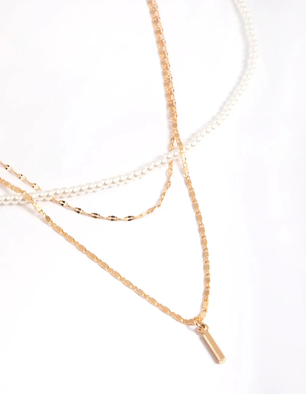 Gold Pearly Mix Chain 3 Row Necklace sold by lovisa