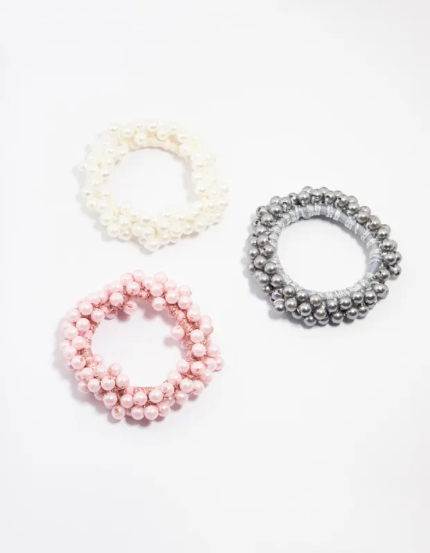 Beaded Pearl Cluster Hair Ties 3-Pack sold by lovisa