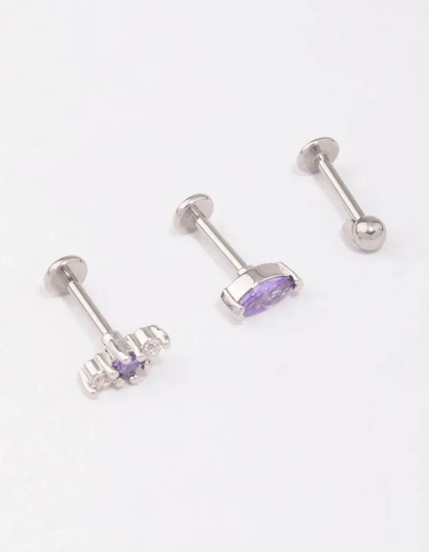 Surgical Steel Lilac Marquise Ball Flat Back 3-Pack sold by lovisa