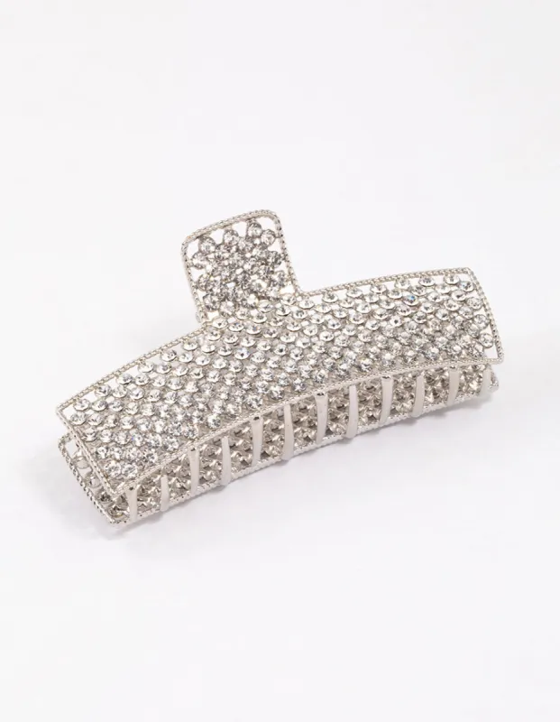 Rhodium Rectangle Diamante Hair Claw Clip sold by lovisa