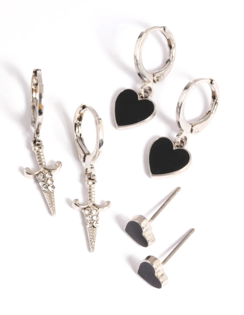 Rhodium Heart Flame Earring Stack Pack sold by lovisa