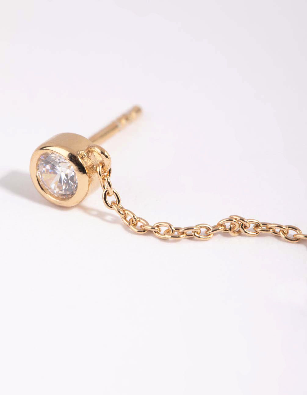 Gold Plated Sterling Silver Cubic Zirconia Chain Stud Earrings sold by lovisa product image thumbnail 2