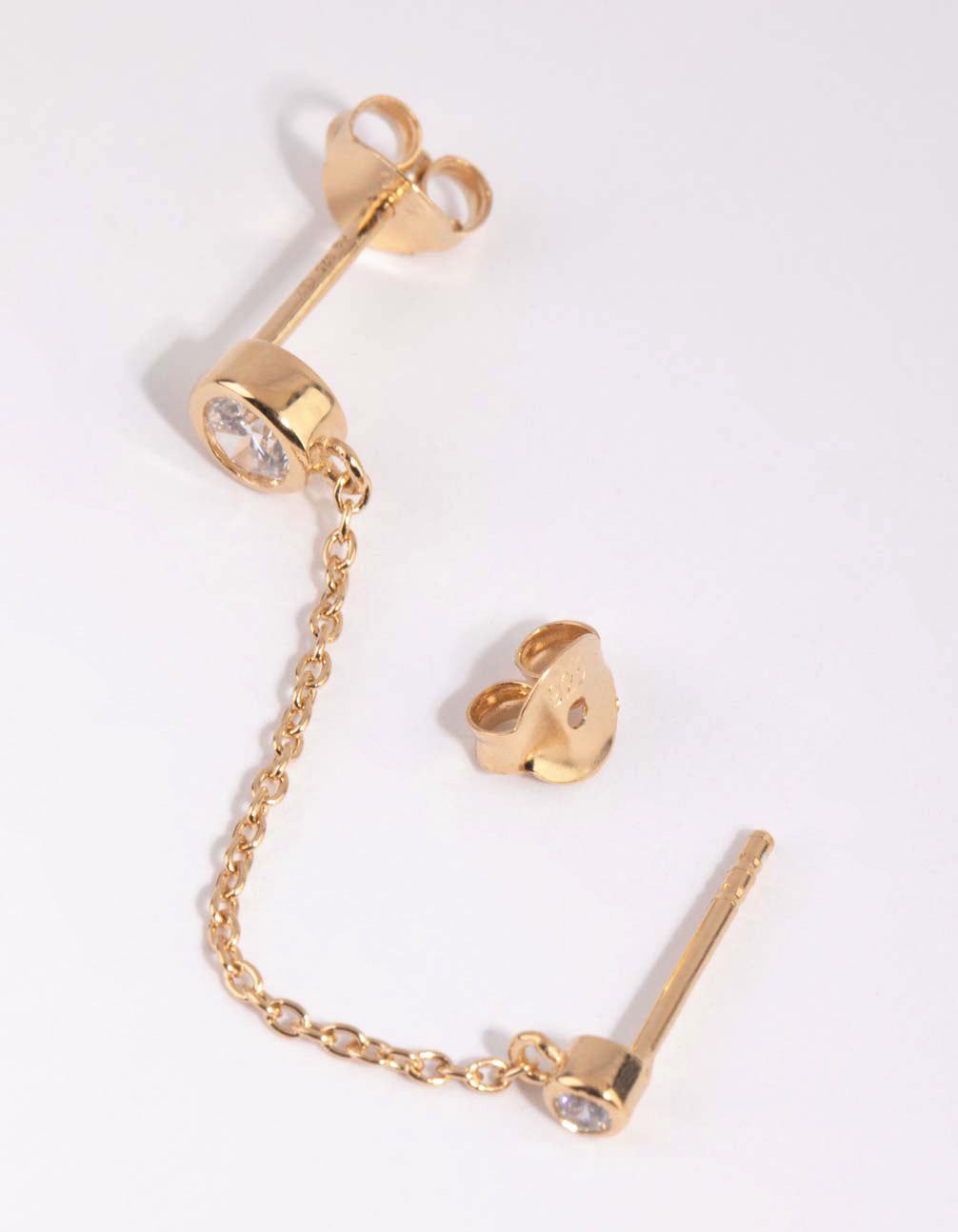 Gold Plated Sterling Silver Cubic Zirconia Chain Stud Earrings sold by lovisa product image thumbnail 3
