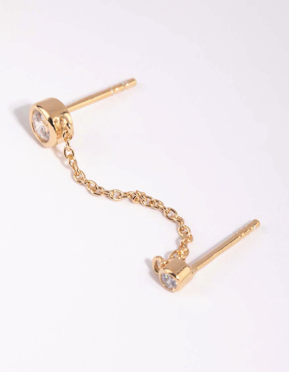 Gold Plated Sterling Silver Cubic Zirconia Chain Stud Earrings sold by lovisa