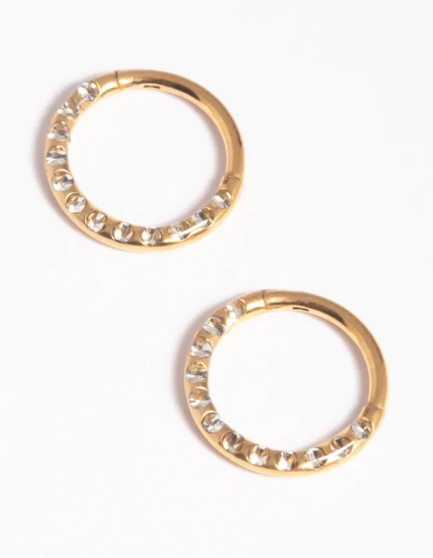 Gold Plated Surgical Steel Pave Hoop Earrings sold by lovisa