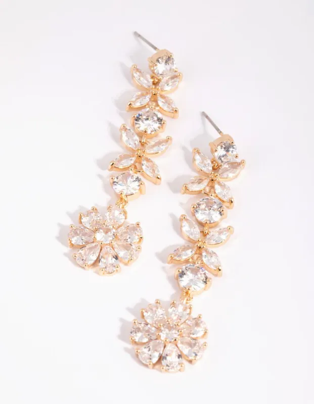 Gold Diamond Simulant Flower Drop Earrings sold by lovisa