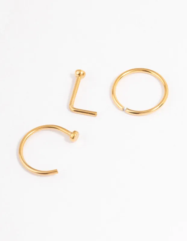 Gold Plated Titanium Basic Nose Ring Pack sold by lovisa