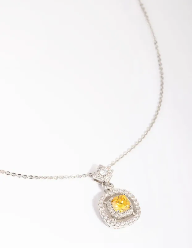Rhodium Yellow Diamond Simulant Square Pendant Necklace sold by lovisa